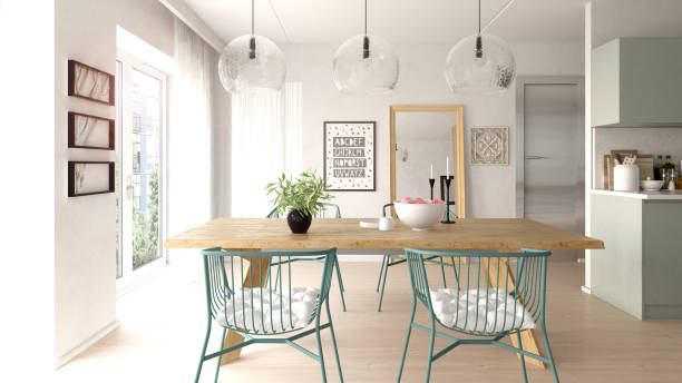 istock Interior of dining room scandinavian style 3D rendering 1072177528