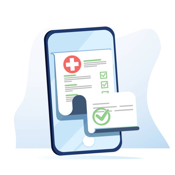 illustrations, cliparts, dessins animés et icônes de liste de formulaire médical avec des données de résultats et approuvé coche sur téléphone portable vecteur, liste de vérification clinique plate bande dessinée - medical insurance