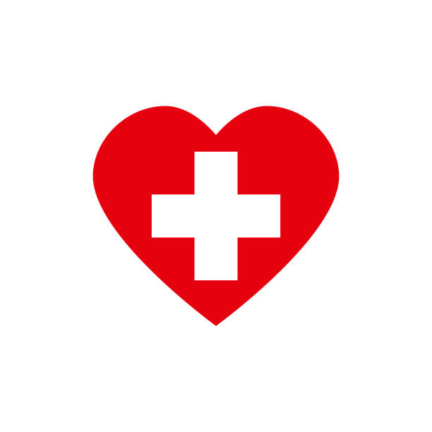 rotes herz mit weißem kreuz. symbol für krankenhaus - überqueren stock-grafiken, -clipart, -cartoons und -symbole