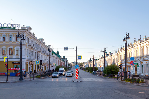 Omsk, Russia - July 17 2018: Lenina Street is the main shopping street in town.