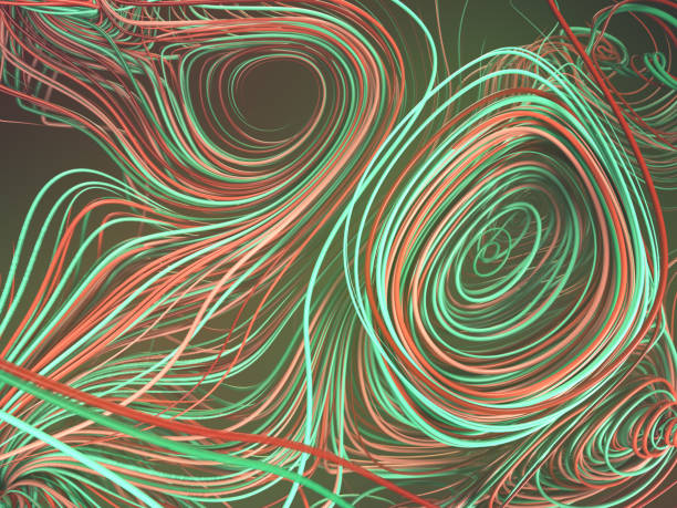 istock Interlacing abstract red and green colored curves. 3D rendering 1072183442