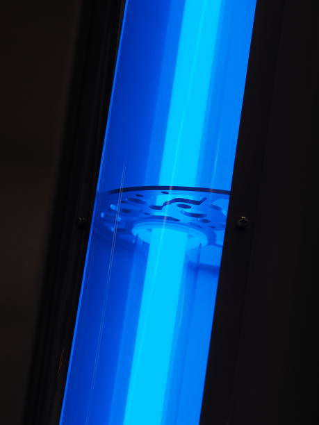 istock Blue UV light source in an industrial pipe arrangement 1072183646