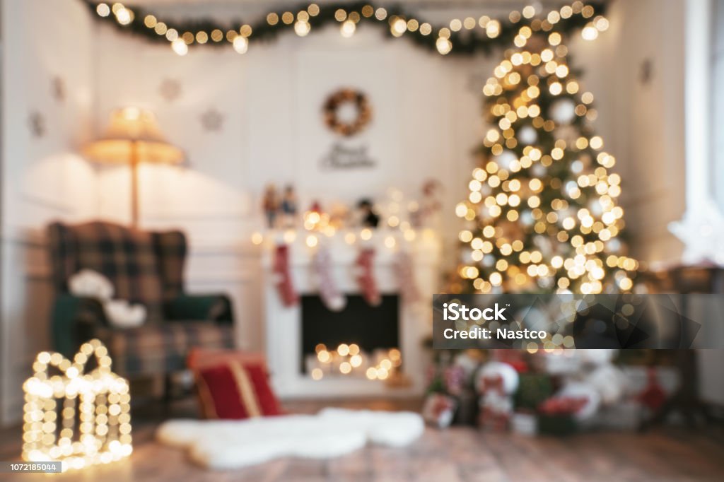 明るいクリスマス ルームをデフォーカス - クリスマスのロイヤリティフリーストックフォト