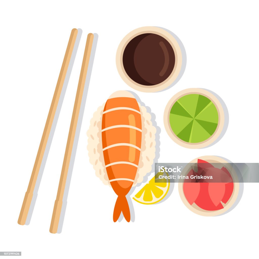 Đặt Tôm Sushi Với Nước Tương Gừng Wasabi Đặt Trên Tầm Nhìn Khái ...