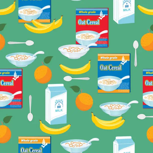 Vector illustration of Breakfast Foods And Cereal Seamless Pattern