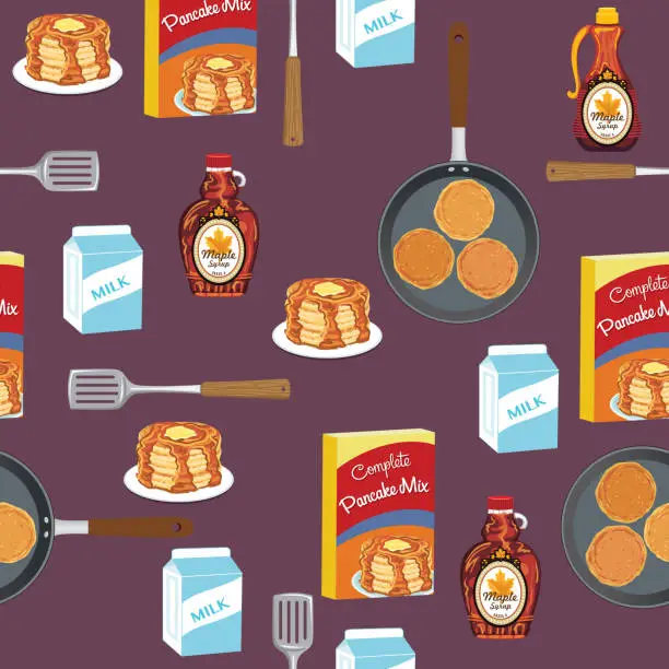 Vector illustration of Pancakes Breakfast Foods Seamless Pattern