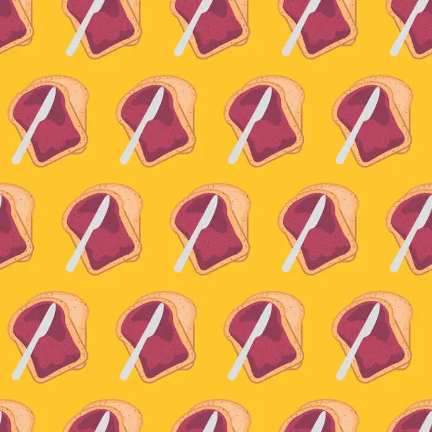 Vector illustration of Toast With Jelly Breakfast Foods Seamless pattern