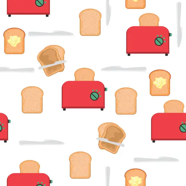 Vector illustration of Toaster With Bread And Peanut Butter Pattern