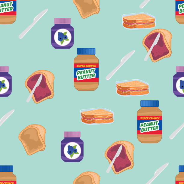 toast mit marmelade und erdnussbutter - food jar backgrounds breakfast stock-grafiken, -clipart, -cartoons und -symbole