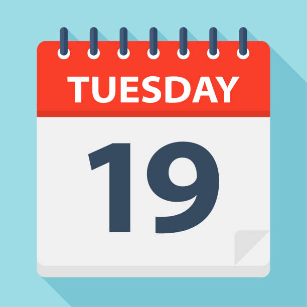 istock Tuesday 19 - Calendar Icon. Vector illustration of week day paper leaf. 1072193856