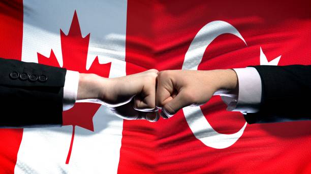 istock Canada vs Turkey conflict, international relations, fists on flag background 1072203596