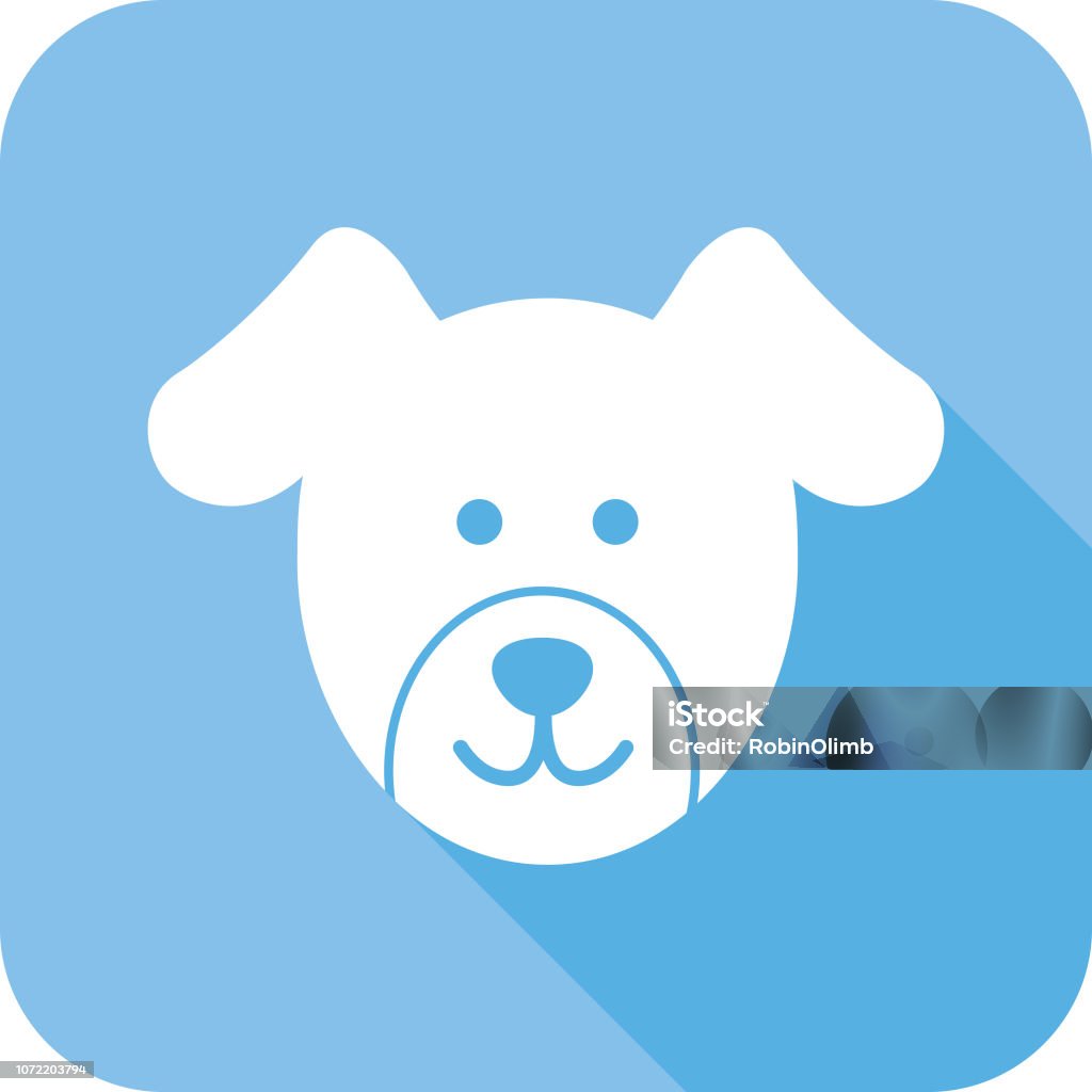 Blue Puppy Face Icon Vector illustration of a cute white puppy face with shadow on a blue background. Animal stock vector