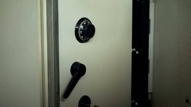 istock Office safe close up, secure storage for important documents money and papers 1072205382