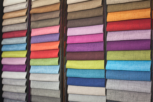 Fabric samples of different colors for interior design as background