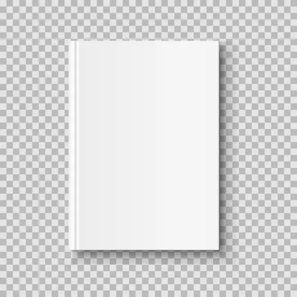 Vector illustration of Vertical closed book mock up isolated on transparent background. White blank cover.
