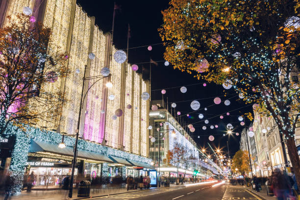 Christmas decorations, Oxford Street, central London stock photo