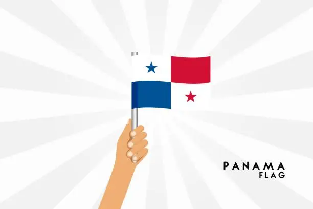 Vector illustration of Vector cartoon illustration of human hands hold Panama flag. Isolated object on white background.