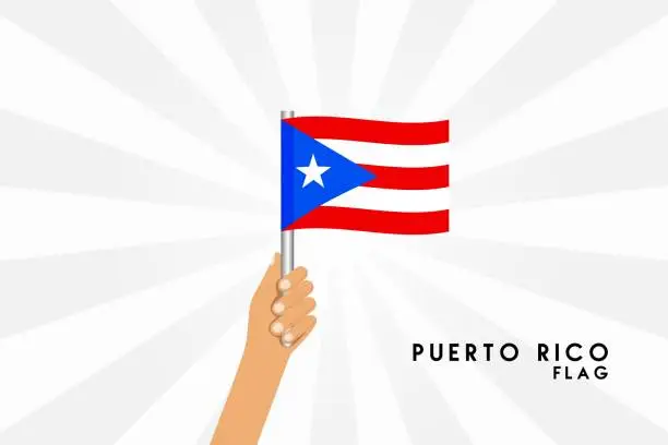 Vector illustration of Vector cartoon illustration of human hands hold Puerto Rico flag. Isolated object on white background.