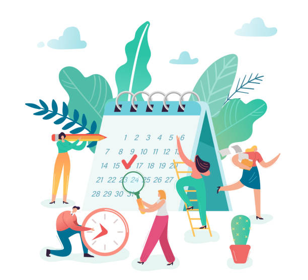 istock Business Planning, Timetable, Scheduling Concept. Business Team Characters Working Together on Desk Calendar. People Workflow Company. Vector illustration 1072240922