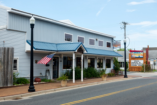 Chincoteague Island, USA - September 1, 2018. Don's Seafood Restaurant on Main Street in downtown Chincoteague Island, Virginia, USA