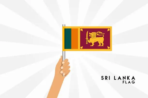 Vector illustration of Vector cartoon illustration of human hands hold Sri Lanka flag. Isolated object on white background.