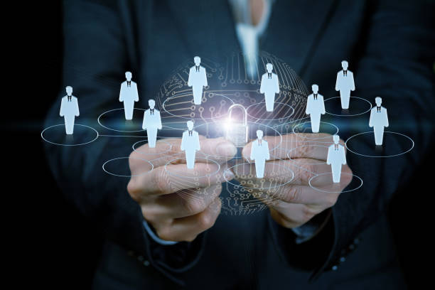 istock A padlock in the middle of digital system with the human figures . 1072242686