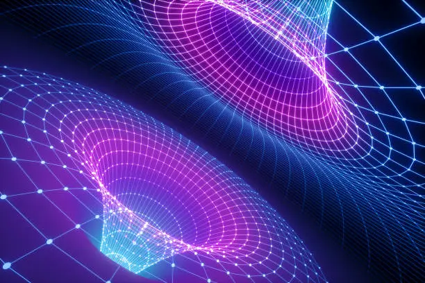 Photo of 3d render, abstract background, funnel grid, ultraviolet spectrum, gravity, matter, space, wormhole, cosmic wallpaper