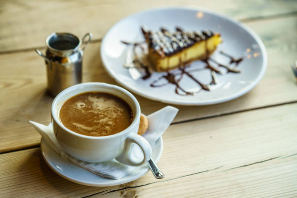 istock Coffee Americano with hot milk, chocolate cheesecake 1072248168