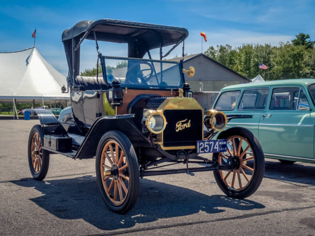 1914 Ford Model T roadster Owls Head, Maine - July 14, 2013: 1914 Model T Ford waiting to be sold at Annual Owls Head Car Auction in Owls Head, Maine. model t ford stock pictures, royalty-free photos & images