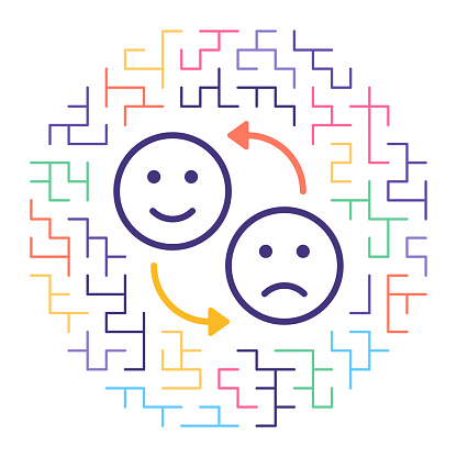 Line vector icon illustration of employee satisfaction survey with maze background.