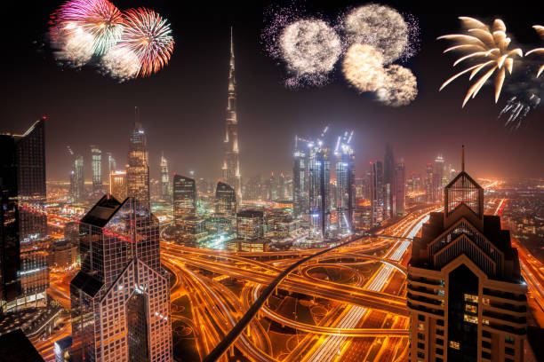 istock Amazing New Year fireworks display in Dubai, UAE 1072267590