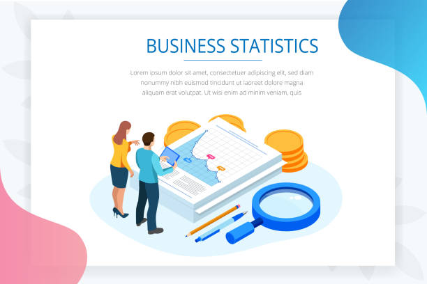 Isometric Analysis data and Investment. Stack of documents with an official stamp and pencils in a glass. Creative landing page design template. Isometric Analysis data and Investment. Stack of documents with an official stamp and pencils in a glass. Creative landing page design template accountancy illustrations stock illustrations