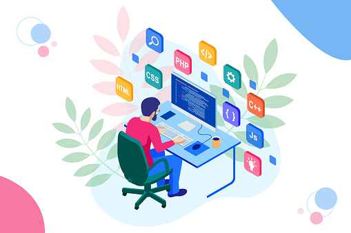 Isometric Developing Programming And Coding Technologies Website Design ...