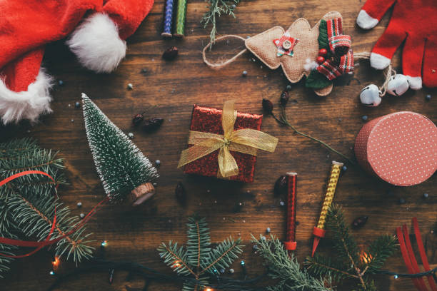 istock Nostalgic Christmas decoration flat lay arrangement 1072271580
