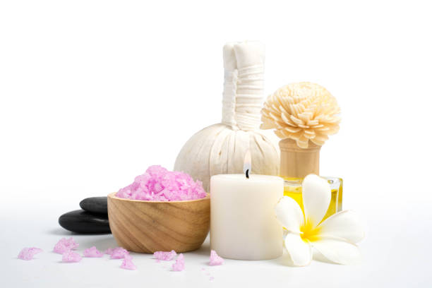beautiful spa treatment set isolate on white background