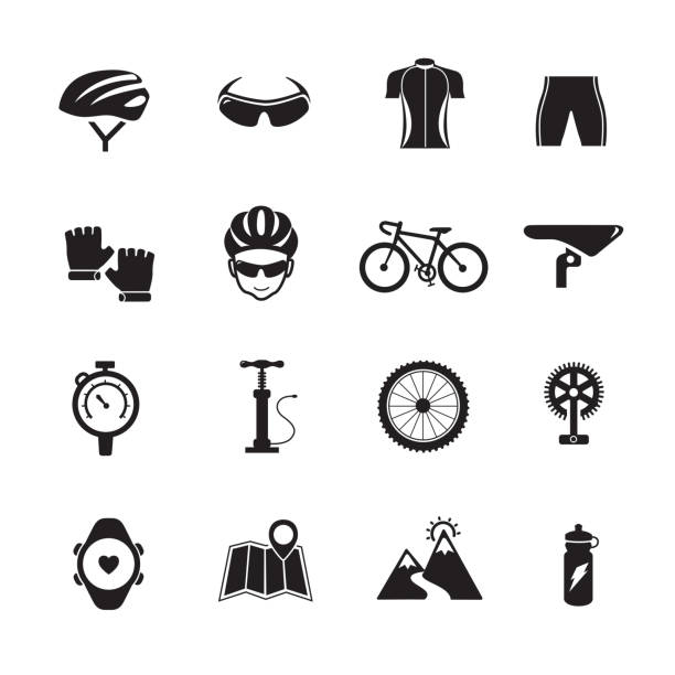 자전거 아이콘 - mountain biking mountain bike bicycle cycling stock illustrations