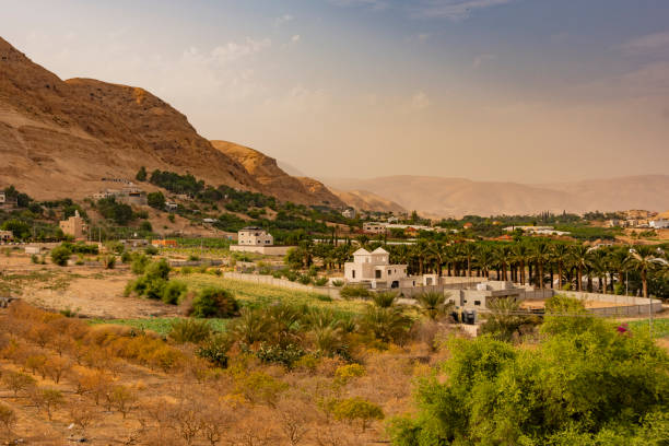 View of the valley of the river Jordan in the vicinity of the ancient city of Jericho. Palestinian West Bank stock photo