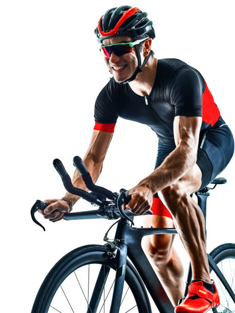 istock triathlete triathlon Cyclist cycling silhouette isolated white b 1072299842