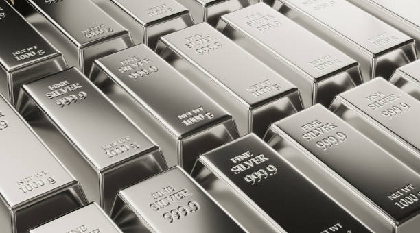 istock Fine Silver Bars Sitting Next To Each Other - Commodity Trading Concept 1072303512