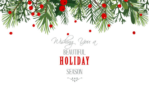 Christmas Background - Illustration Christmas, Christmas tree, Holiday - Event, Banner - Sign, Holly, Message images of decorated christmas trees stock illustrations
