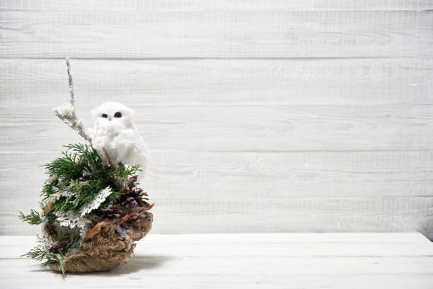 istock Christmas decorations on white wooden background. 1072320906