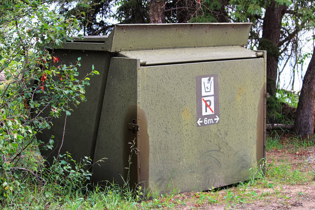 istock A garbage bin with a no parking in-front sign 1072325358