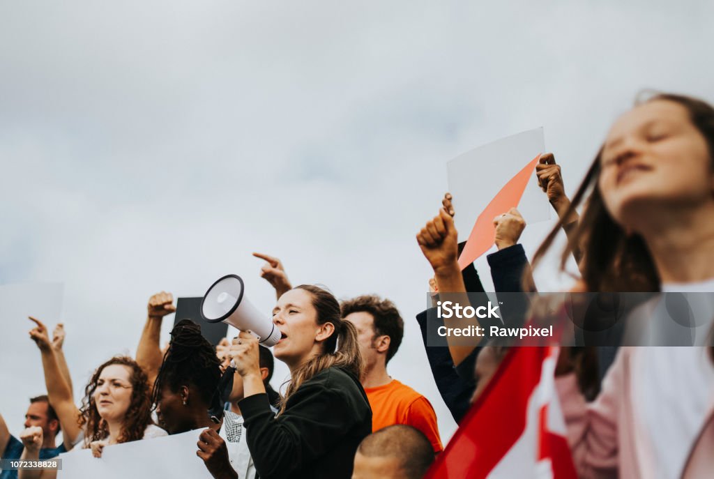Group of American activists is protesting Protest Stock Photo