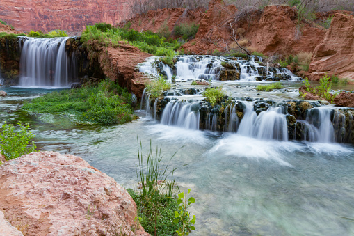 Slow Shutter exposure of beautiful waterfalls in the desert in the Grand Canyon near the reserve of Havasupai on the south rim.