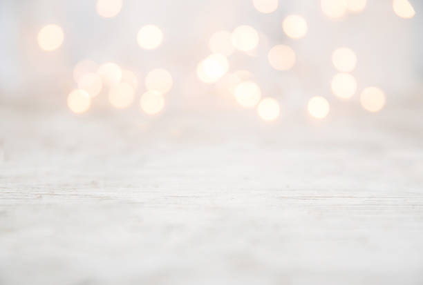 Wood Background With Defocused Christmas Lights