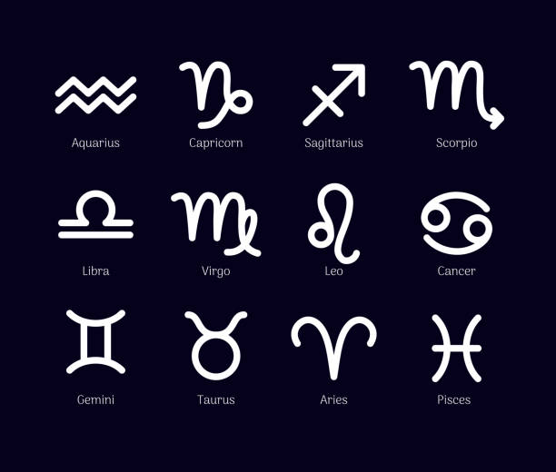 ilustrações de stock, clip art, desenhos animados e ícones de zodiac signs set isolated on black background - scorpio