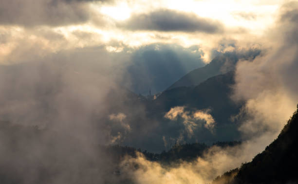 istock Misty sunset in the mountains 1072375070