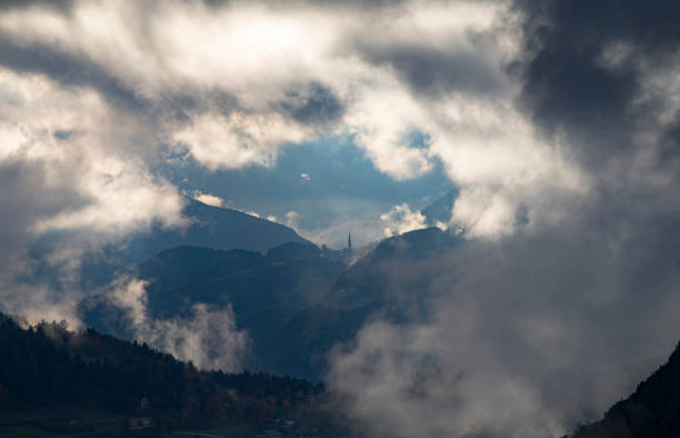istock Misty sunset in the mountains 1072375226