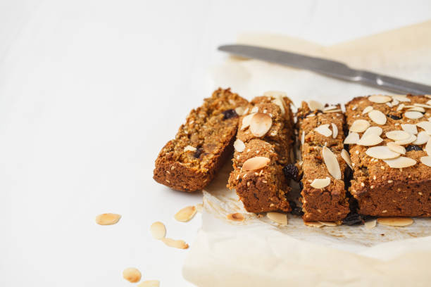 istock Vegan carrot bread with almonds on a white background, copy space. 1072385206