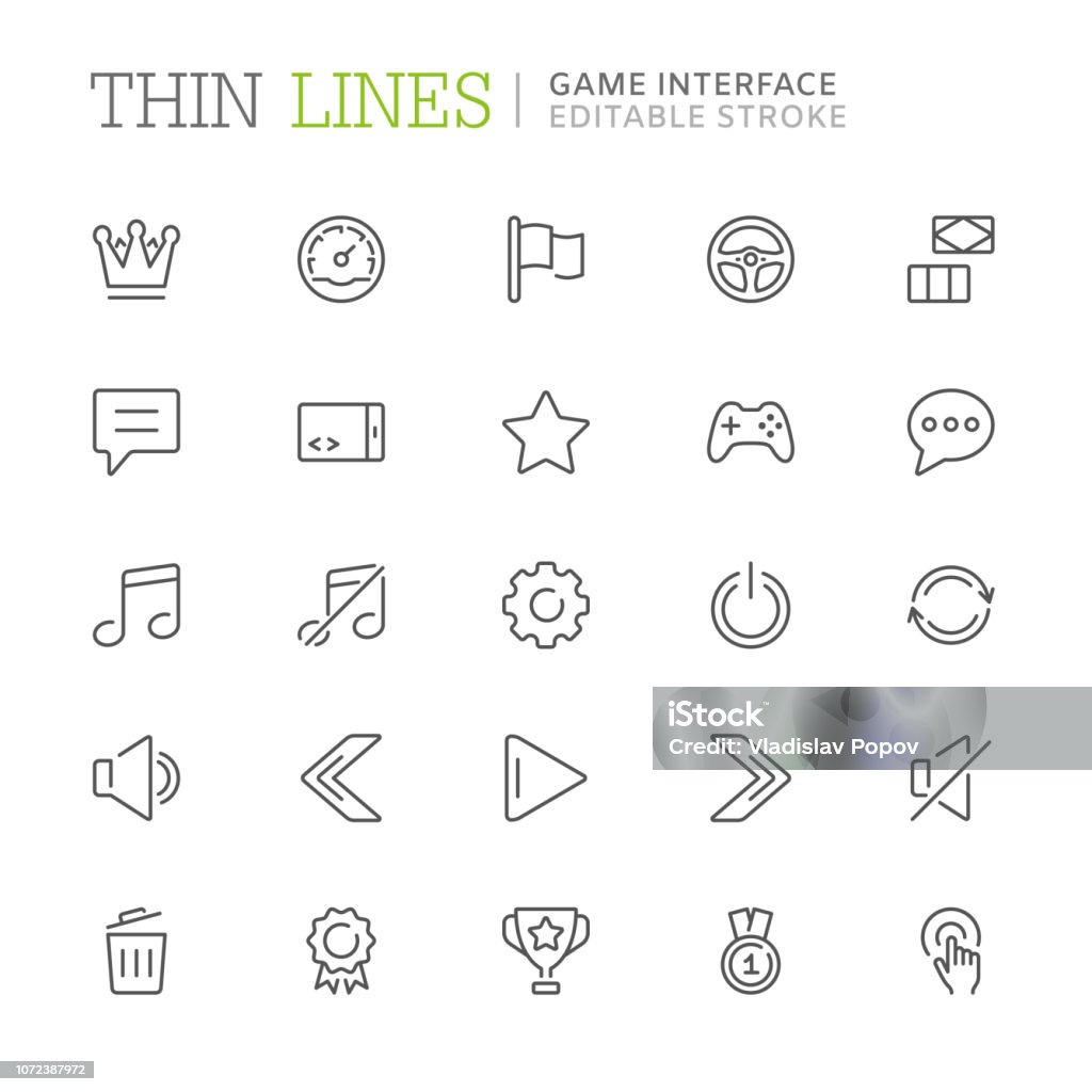 Colección de la interfaz de juego relacionado con los iconos de la línea. Movimiento editable - arte vectorial de Ícono libre de derechos